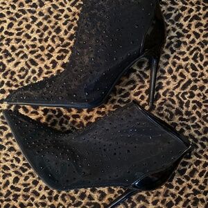 Nine West Black Patent And Mesh Beaded Stiletto Ankle Booties Size 8.5 M